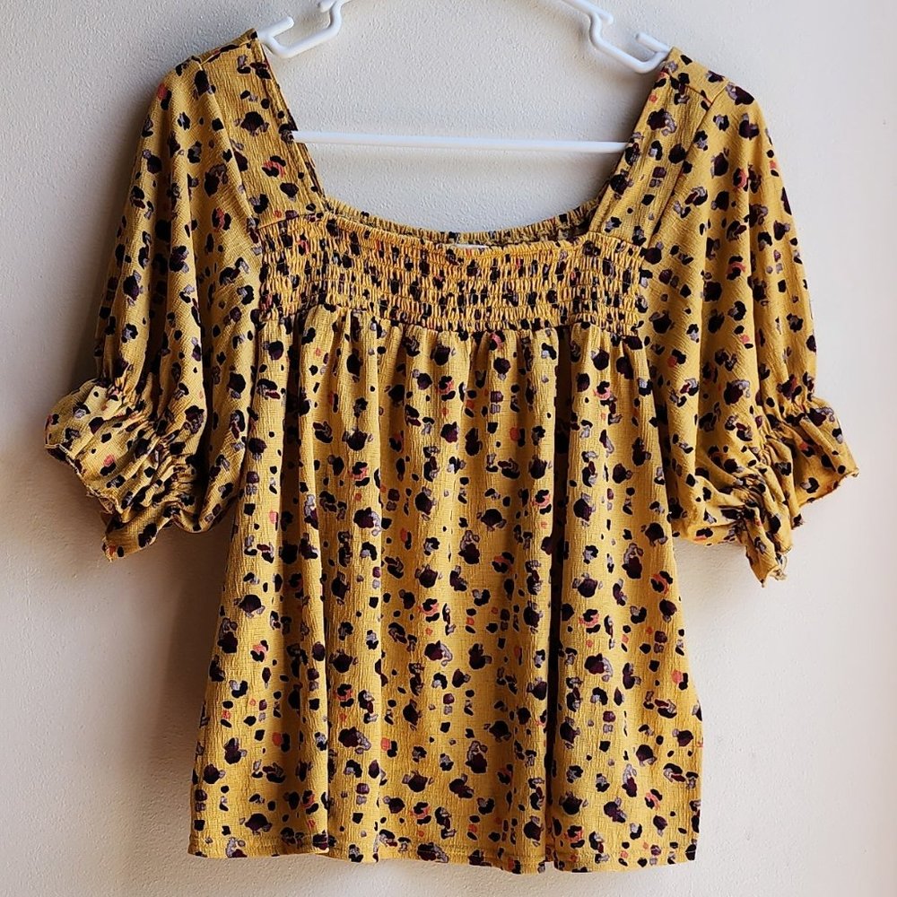 MELLODAY Gold/Black Peasant Blouse Size Small